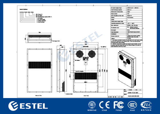 48VDC 325W/K Behuizingswarmtewisselaar met RS485 MODBUS RTU Communicatie
