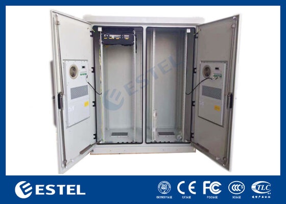 Outdoor Dual-cabinet 48U Telecomkast met Stroomverdeling en Back-upsysteem